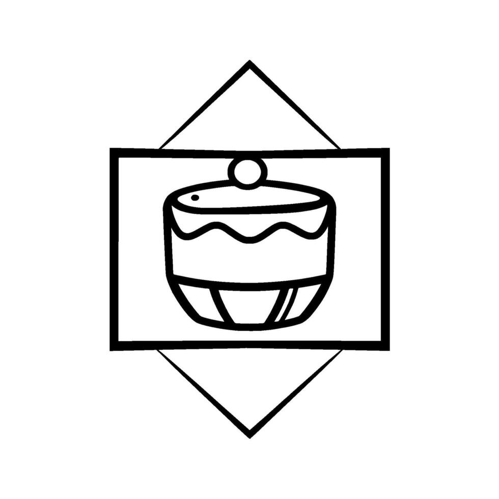 Simple Black and White Minimalist Illustration of a Cake , Housed in a Rectangular Frame within a Diamond Shape. vector