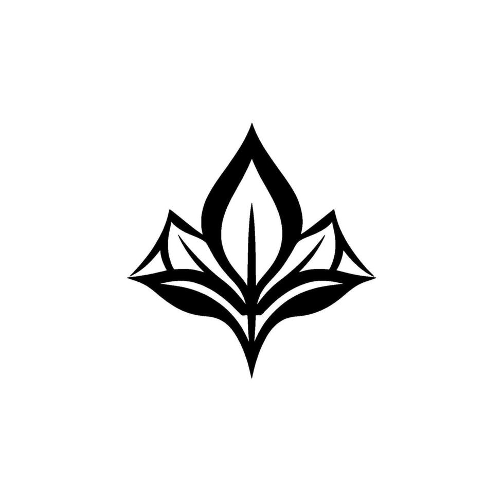 Stylized black and white symmetrical floral emblem on a clean white background with a sharp, modern, elegant and refined aesthetic. vector