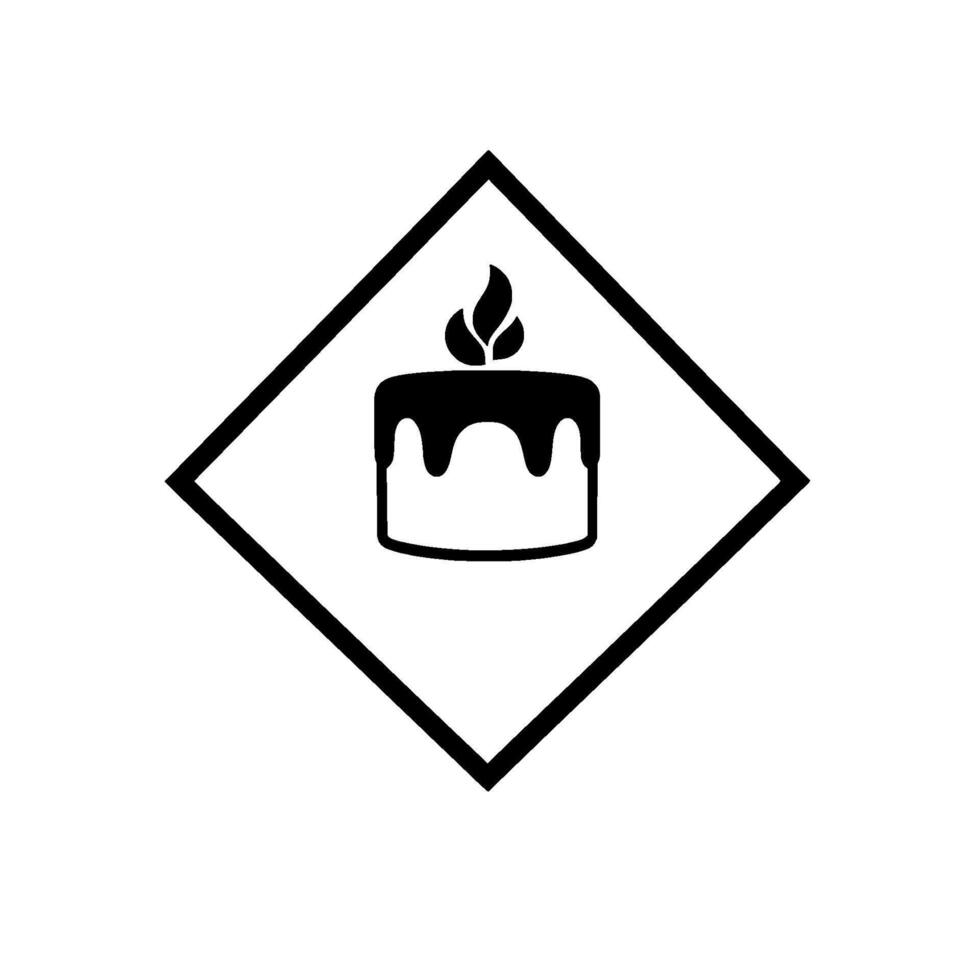 Minimalist Candle Warning Sign Black Silhouette of a lit candle inside a black diamond against a white background, style . vector