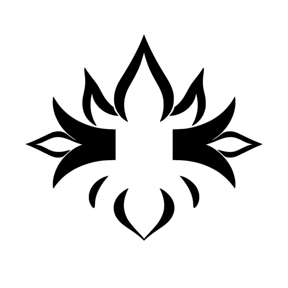 Symmetrical black floral with pointed petals, sharp lines, and open central space on a white background. vector