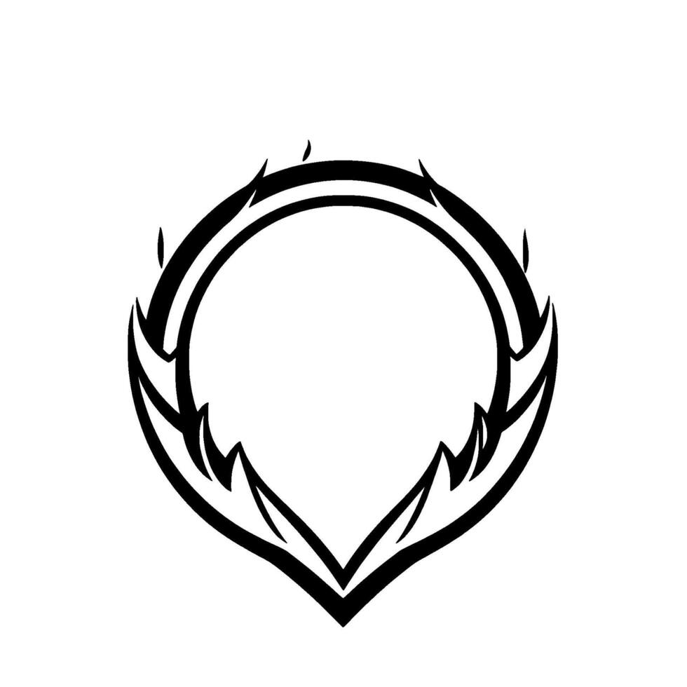 Bold Black and White Ornamental Emblem, Featuring a Rounded, FlameEmbellished Shape on a White Background. vector