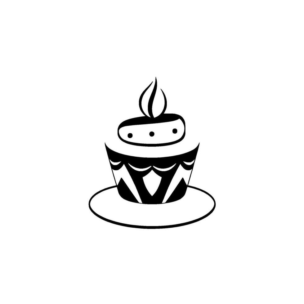 Minimalist Black and White Cupcake Illustration with Decorative Pattern and Topper on a White Background. vector