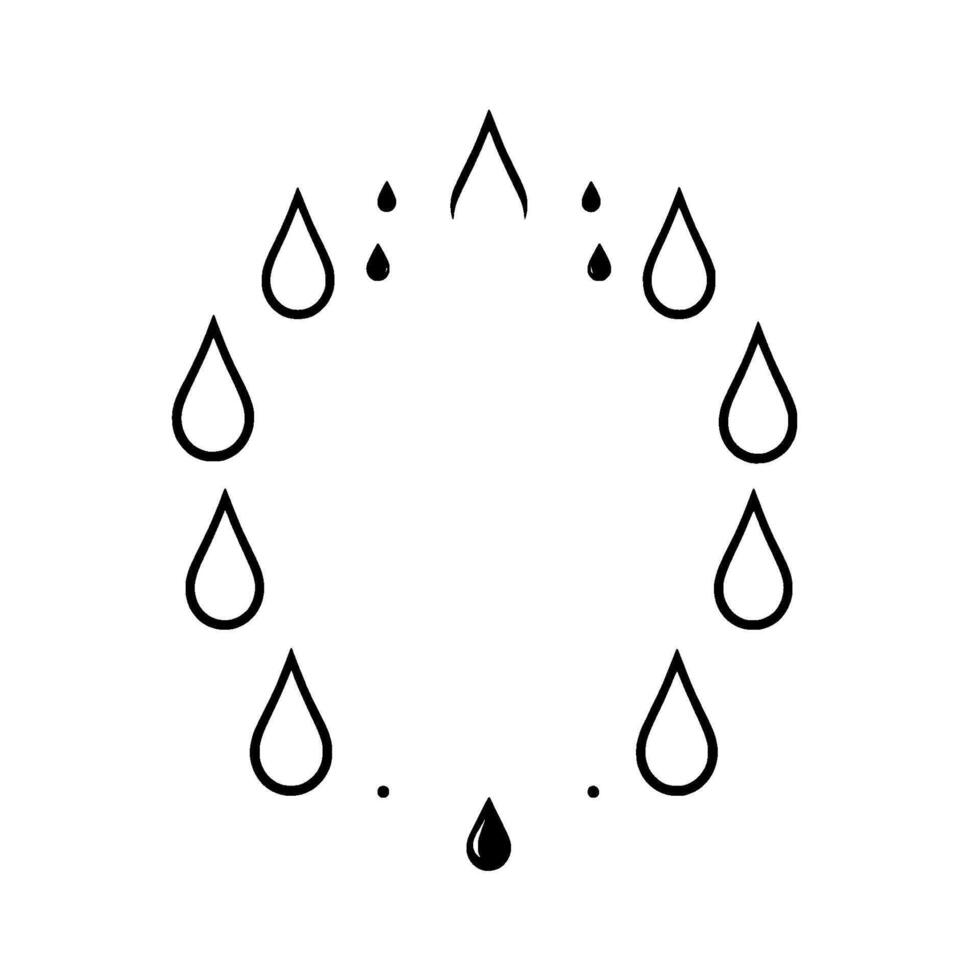 A Minimalist Illustration of Falling Water Droplets Arranged in a Circular Formation, with Variations in Shape and Size. vector