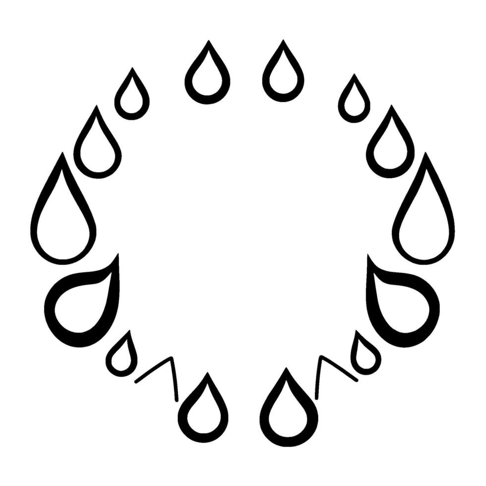 Artistic illustration of a circle diamond shape composed of stylized water drops, black on white, minimalist. vector