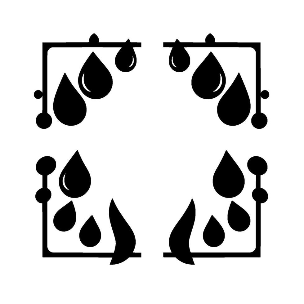 Abstract Black and White Composition Corner Frames with Water Droplets and Decorative Elements, Geometric and Minimalist . vector