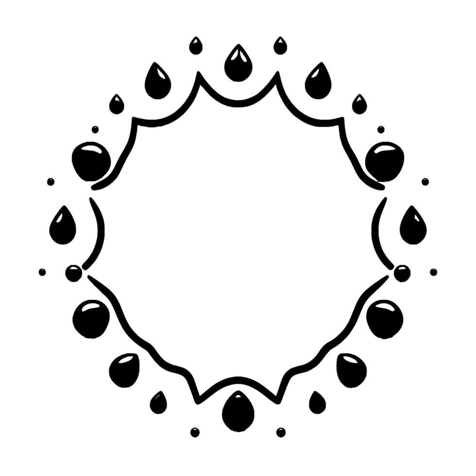 Glossy Black Droplet Frame Adornment on White Backdrop, Circular with Fluid Elegance and Modern Minimalism. vector