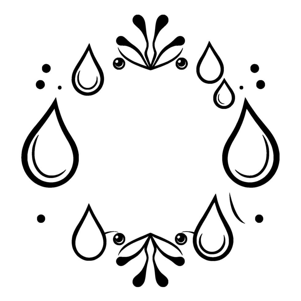 Ornamental Black and White Tear Drop with Floral Accents a Circular Frame vector