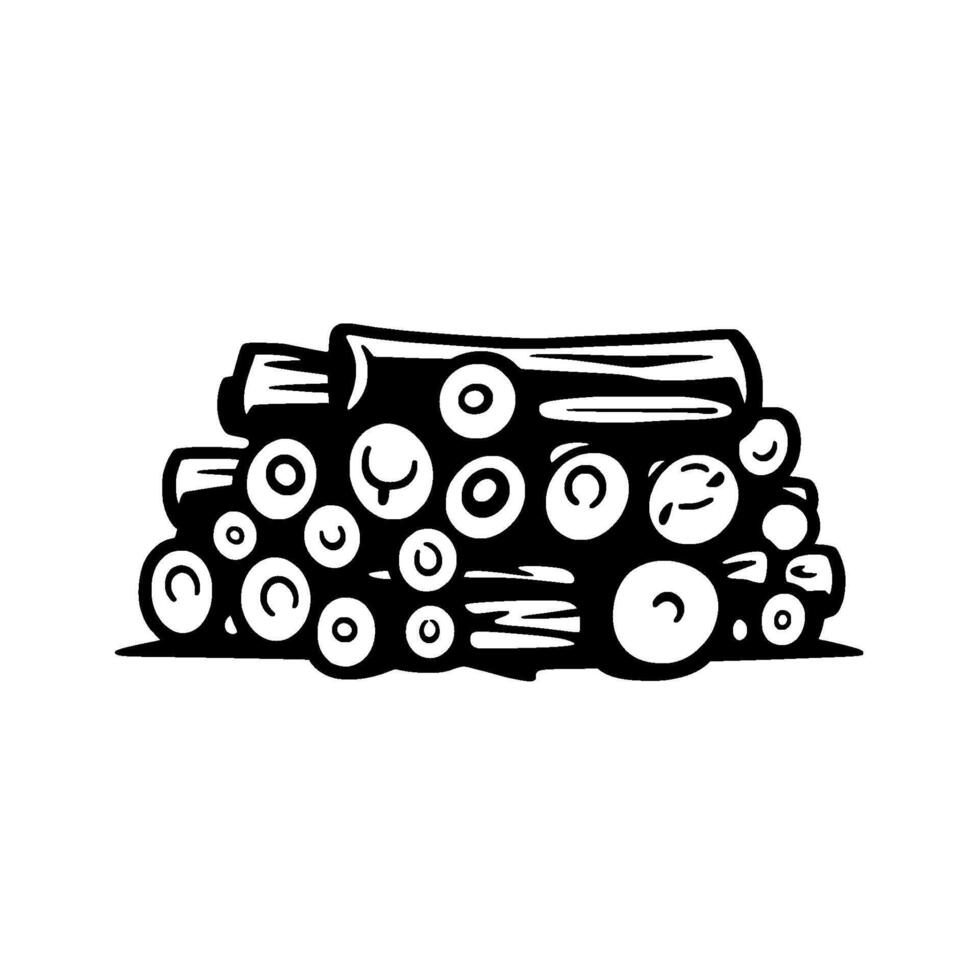 Bold Black and White Illustration of a Stacked Firewood Pile, Showcasing Log Ends and the Sideview of Several Logs. vector