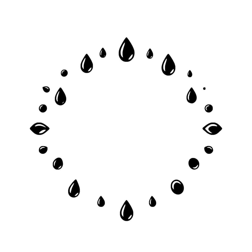 Minimalist illustration of a circular arrangement of stylized teardrops and eyes, in black on white, suggesting emotion and observation. vector