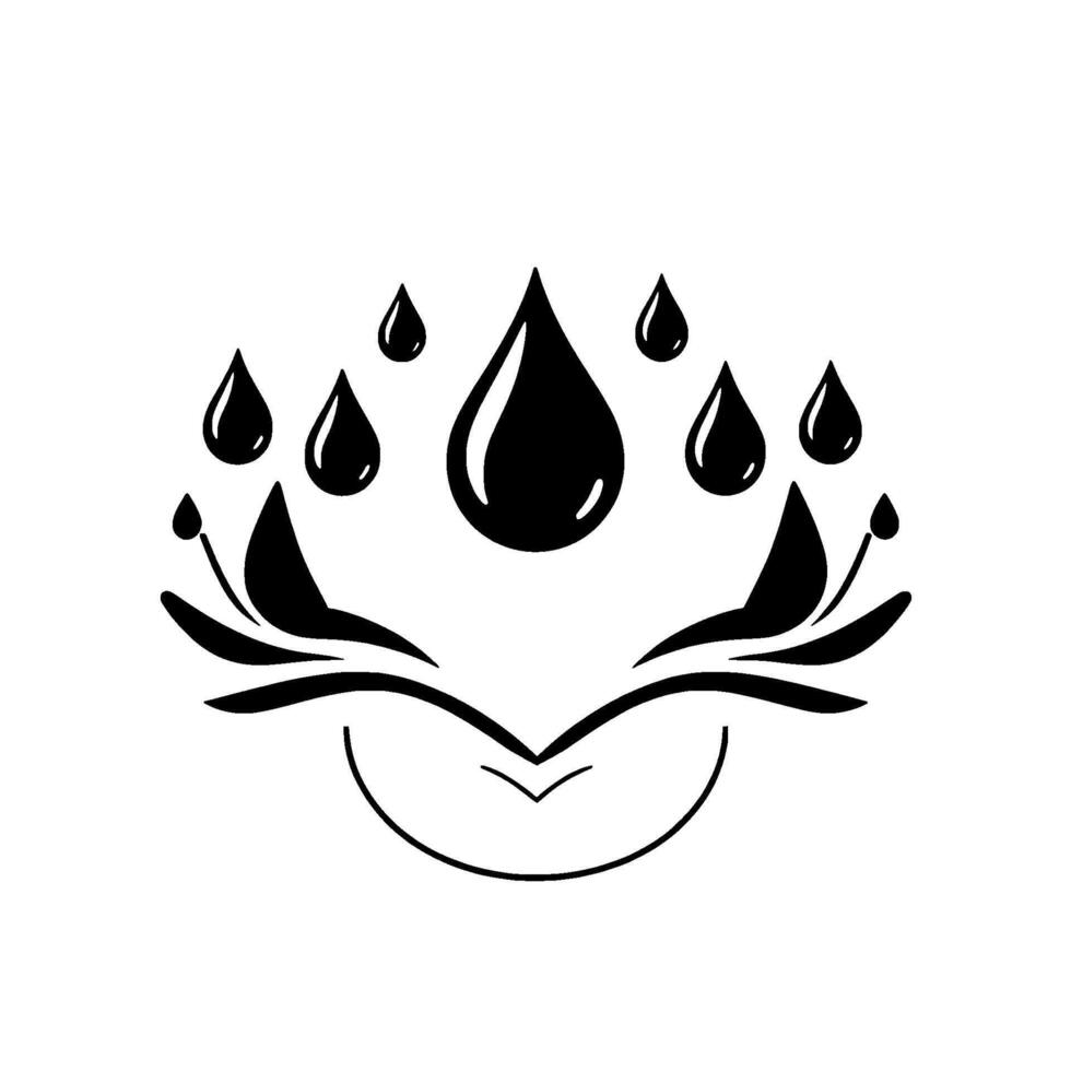 Elegant Black and White Waterdrop with Floral Accents, Depicting Purity, Nature, and Serenity. vector