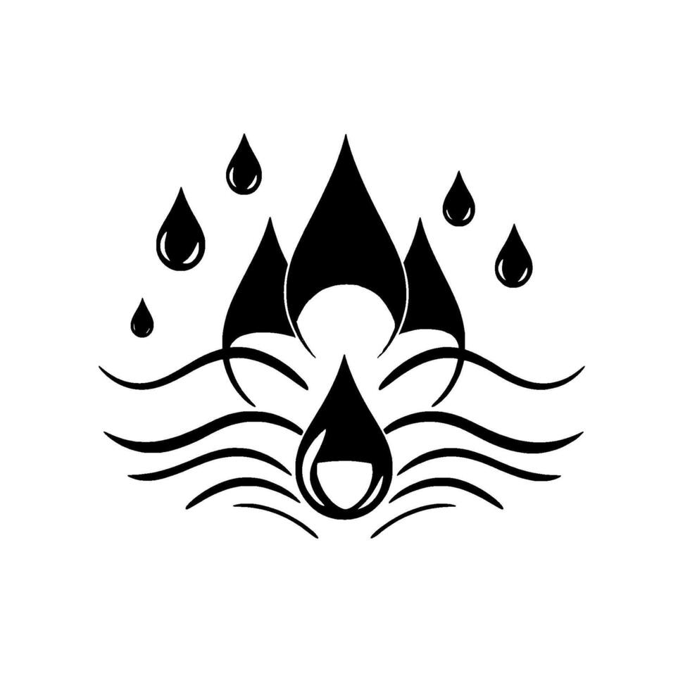 Stylized Black and White Illustration of Water Droplets and Waves Suggesting Freshness, Cleanliness, and Flow vector