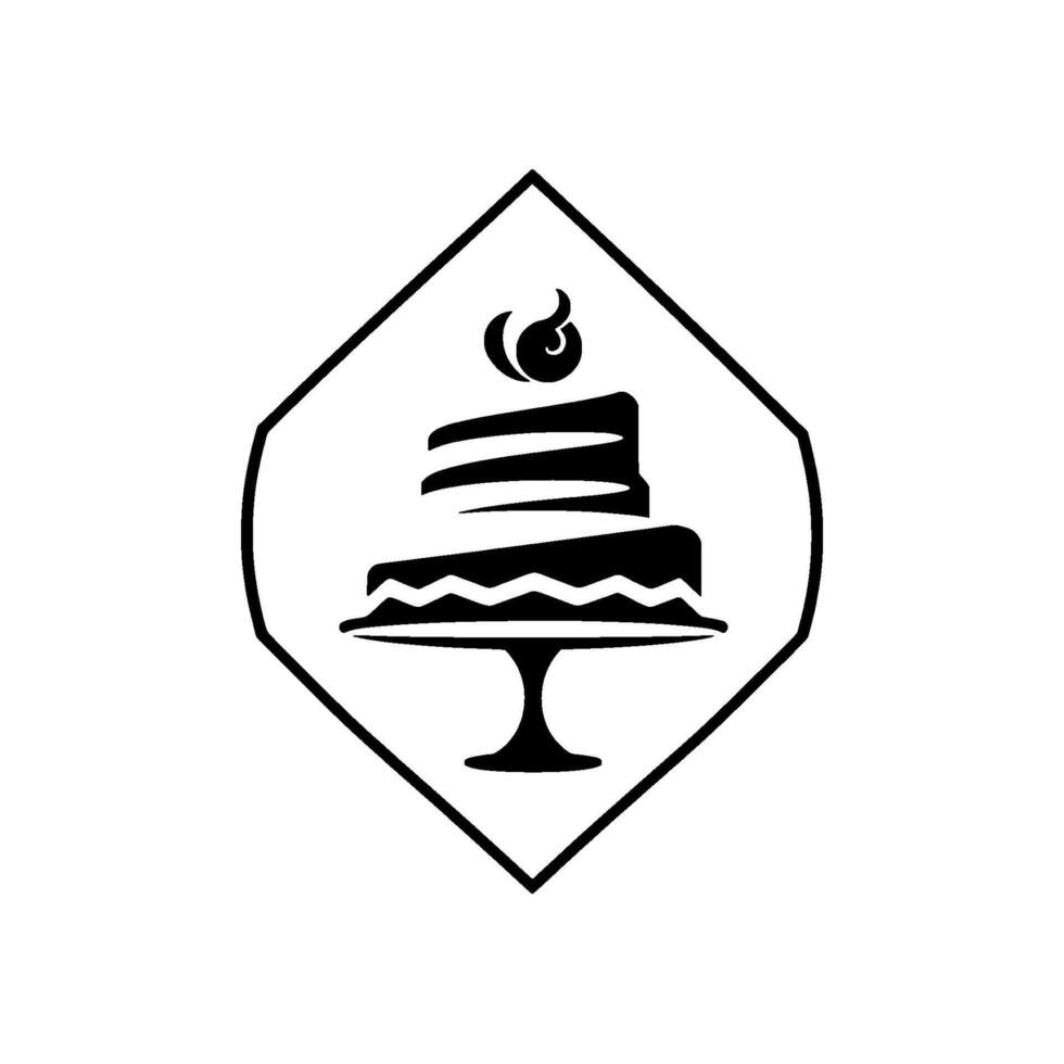 Elegant Black and White Layered Cake on a Stand within a Diamond Frame, a simple Bakery Emblem. vector