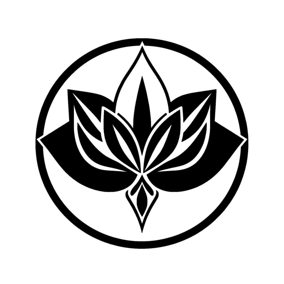 Bold Black and White of a Stylized Lotus Flower Within a Circular Frame, Modern , Decorative vector