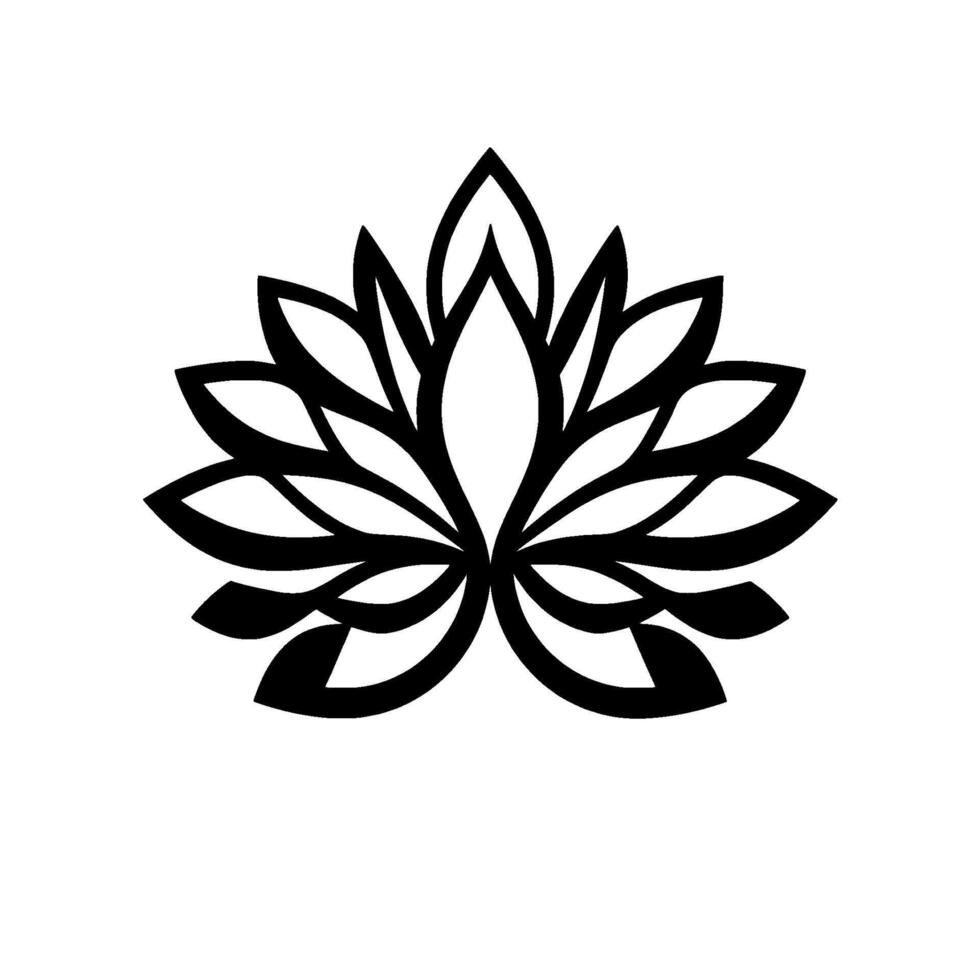 Symmetrical Black and White Lotus Flower on a Clean White Background, Symbolic of Purity and Enlightenment. vector