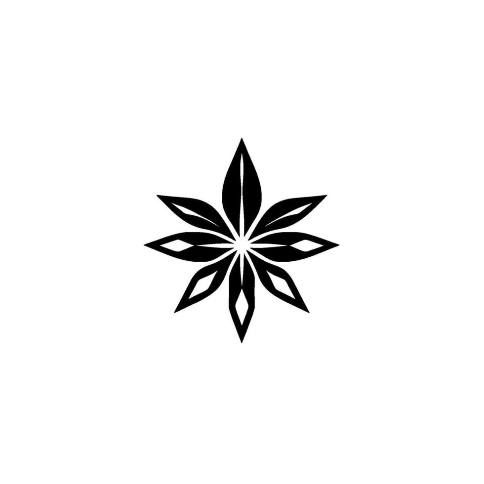Black and White Star Anise Symmetric FlowerLike on Minimalist White Background vector