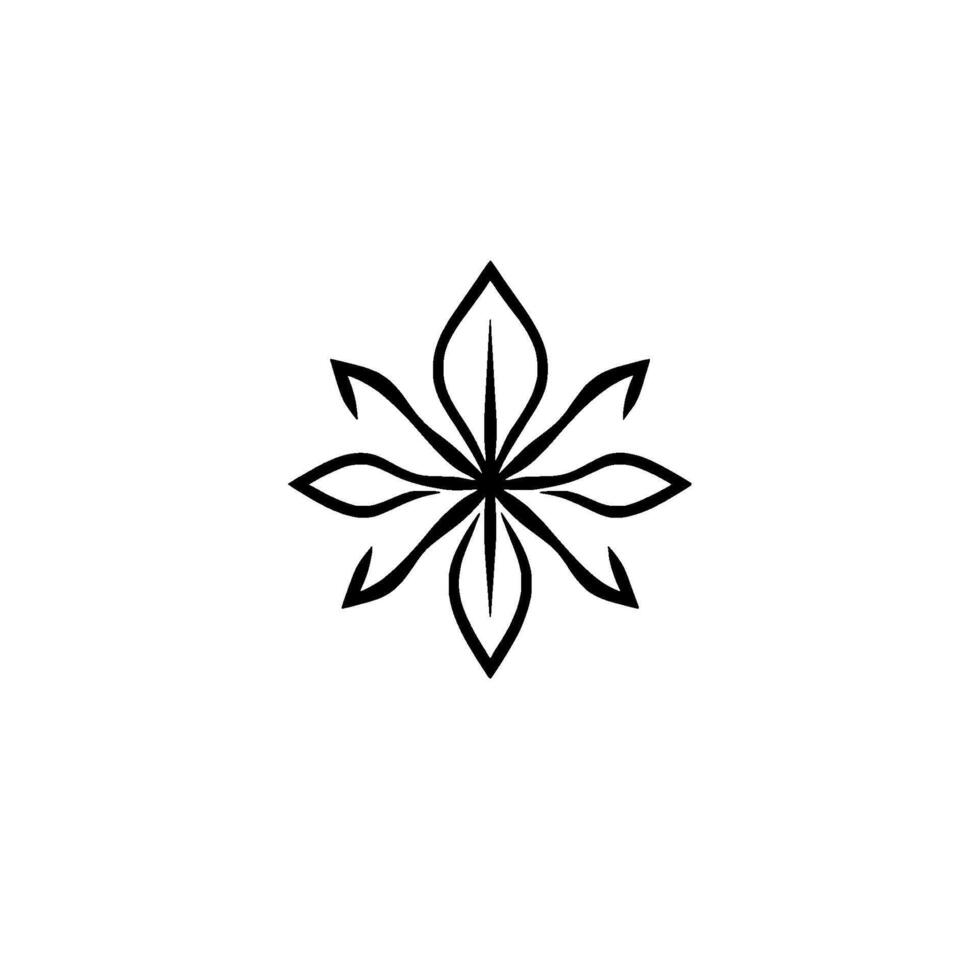Symmetrical Black Floral on White Background, Minimalist, Geometric Shape, Line Art, Decorative Element. vector
