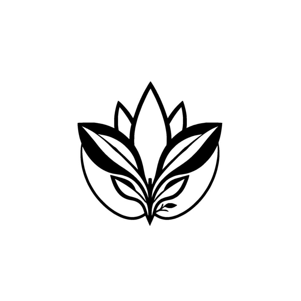 Black and White Floral Symmetrical Leafy with Curved Outline, Suitable for NatureInspired Brands vector