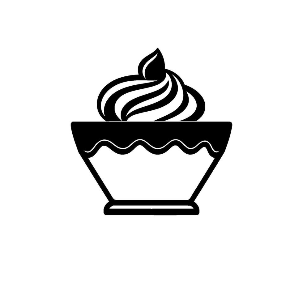 Black and White Illustration of a Dessert Cup Swirled Cream Topping in a Decorative Bowl vector