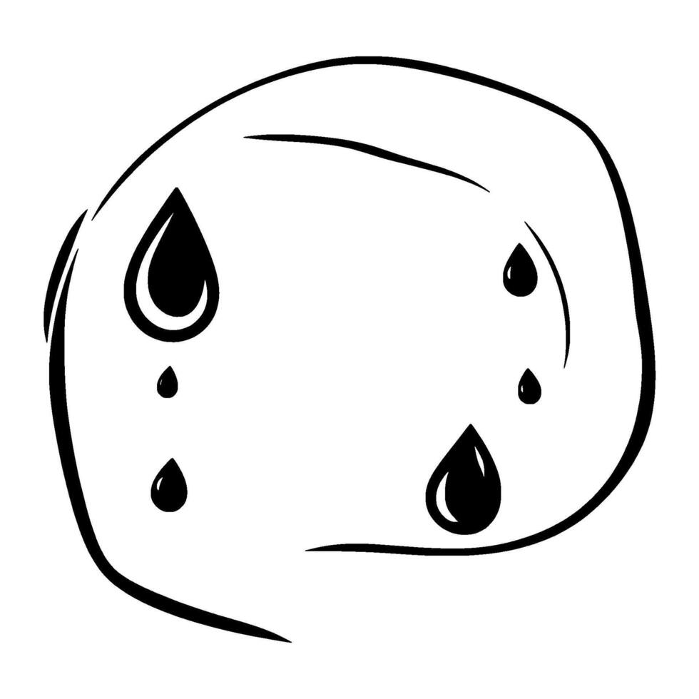 A stark, minimalist illustration of a teardropshaped object with multiple stylized tears falling around its edges, conveying sadness. vector