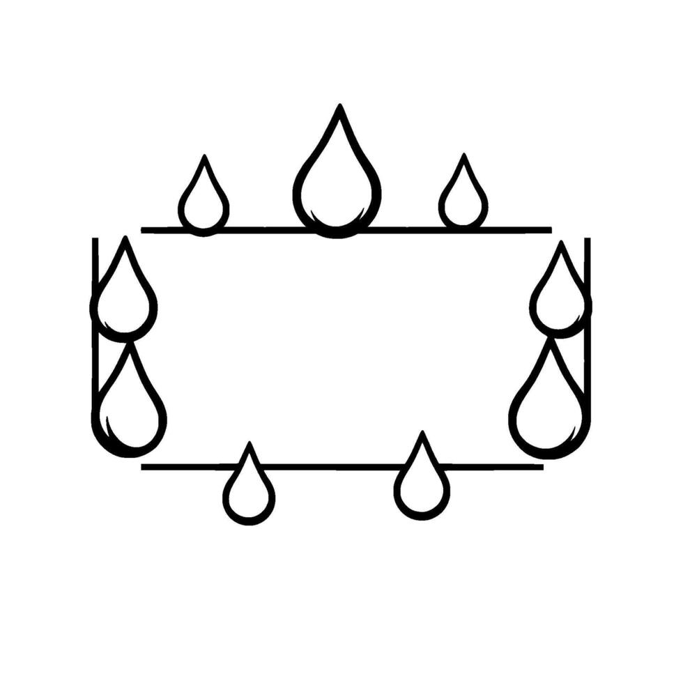 Minimalist Black and White Illustration of a Rectangular Frame Decorated with Droplets, Evoking Purity and Freshness. vector