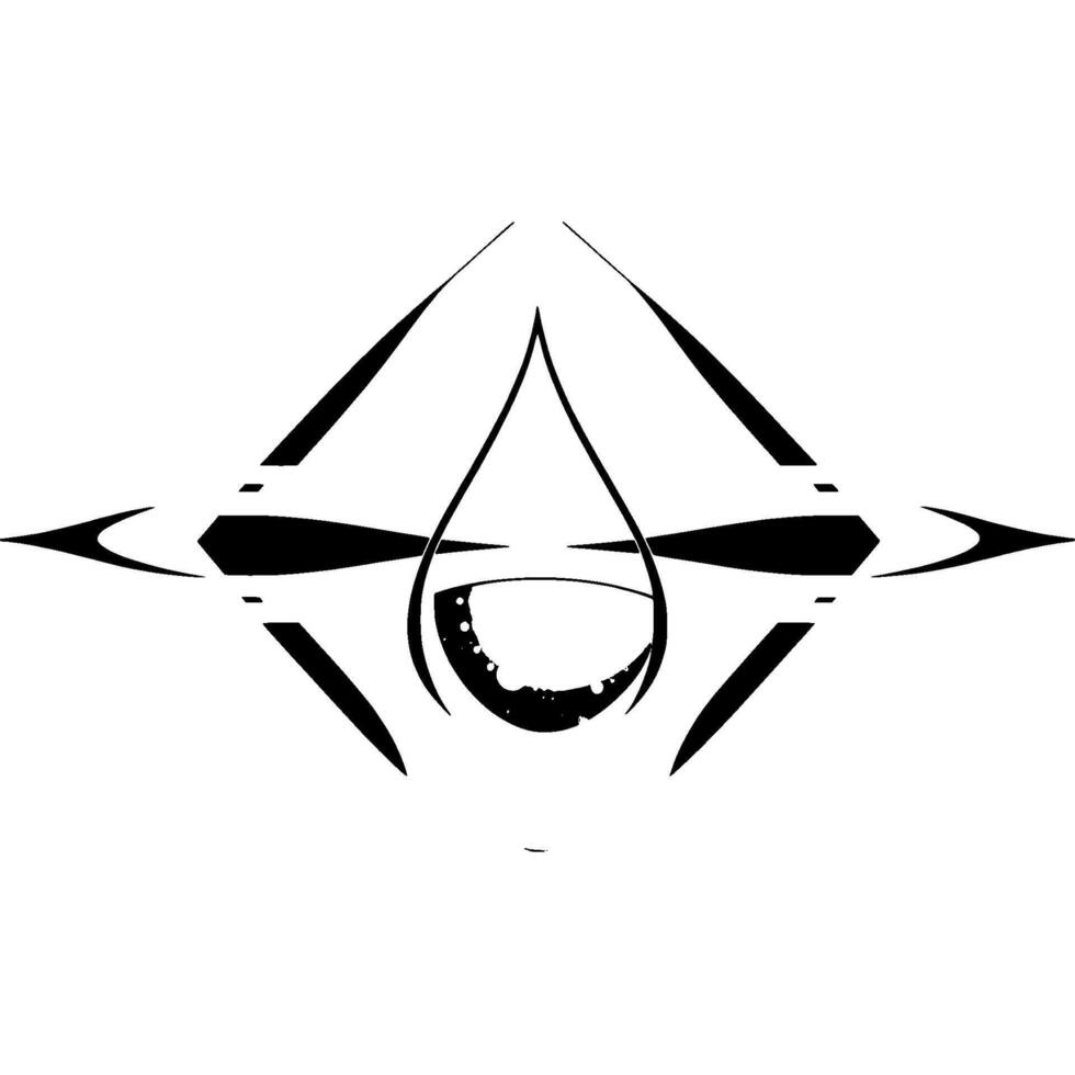 Black and White Abstract Eyelike , a Tearshaped Lens with Illuminated Specks, Set Against a Plain White Background, Geometric. vector