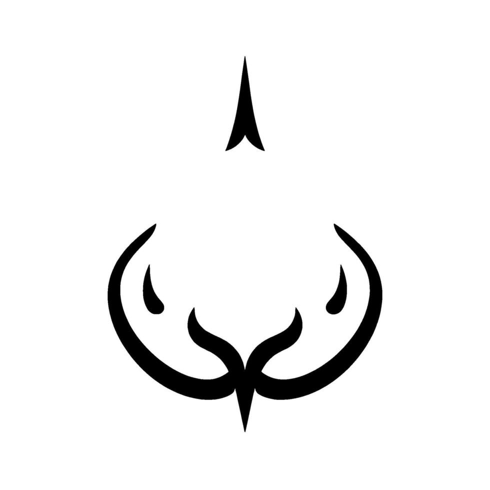 Abstract symmetrical black ink on white background two crescent shapes linked by a central point, with a similar element above. vector