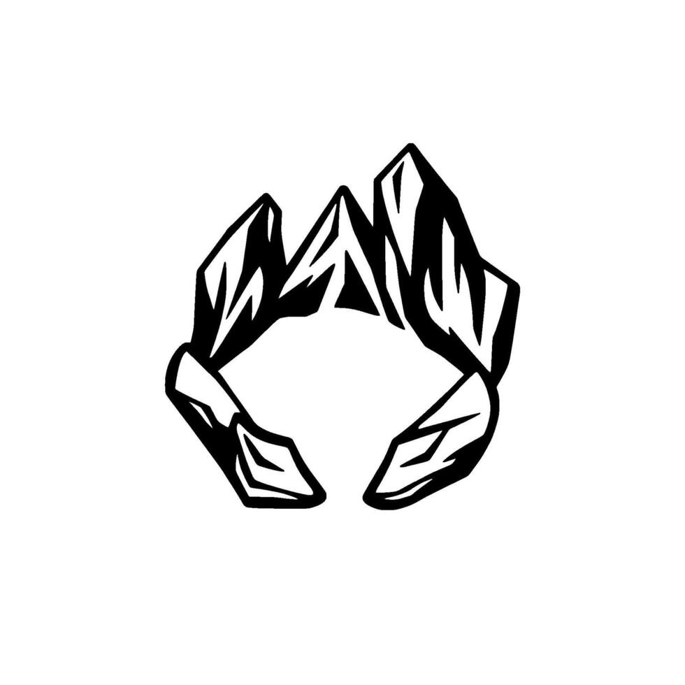 Black and White Abstract CrownMountain Ring Symbol , Geometric, Minimalist, Isolated on White, Modern Aesthetic. vector