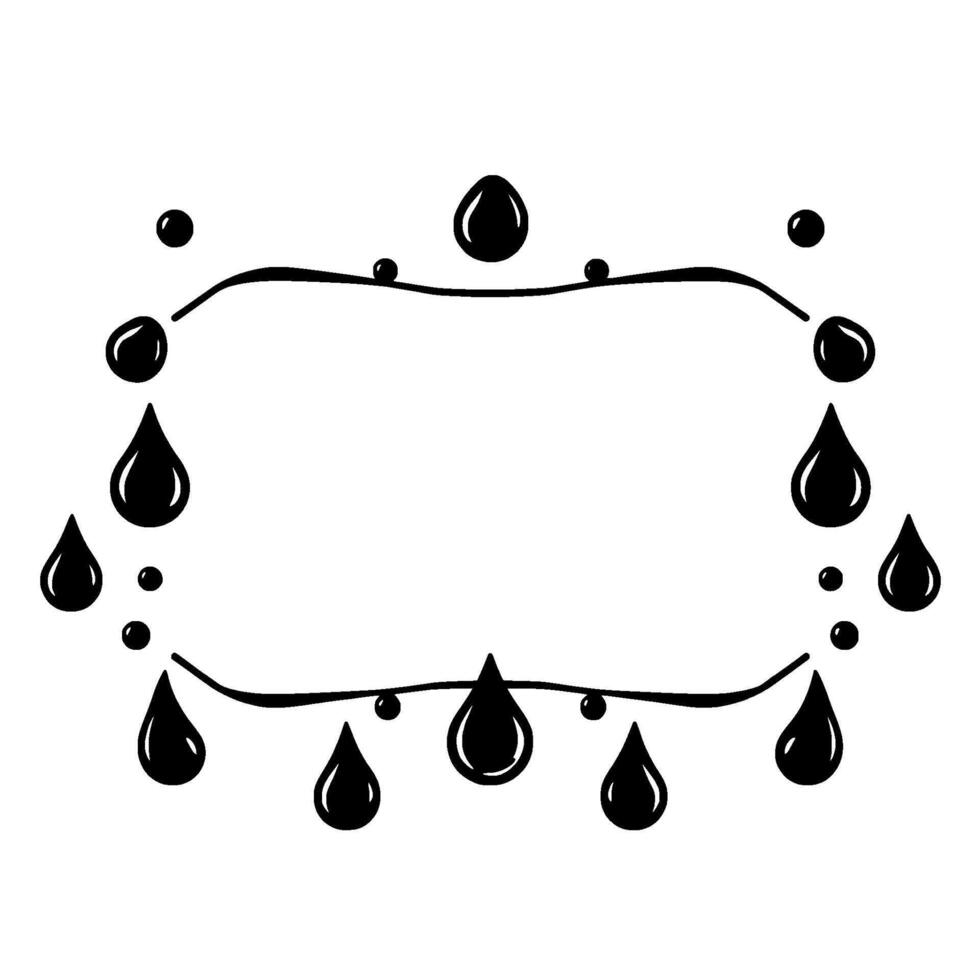 Minimalist Black Ink Drip Frame with Water Drops, Dotted Lines, Decorative Border, Isolated, Flat , Creative Element. vector