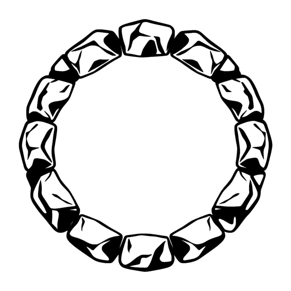 A minimalist, circular composed of black and white stylized, irregularly shaped stonelike segments arranged in a seamless ring, isolated. vector