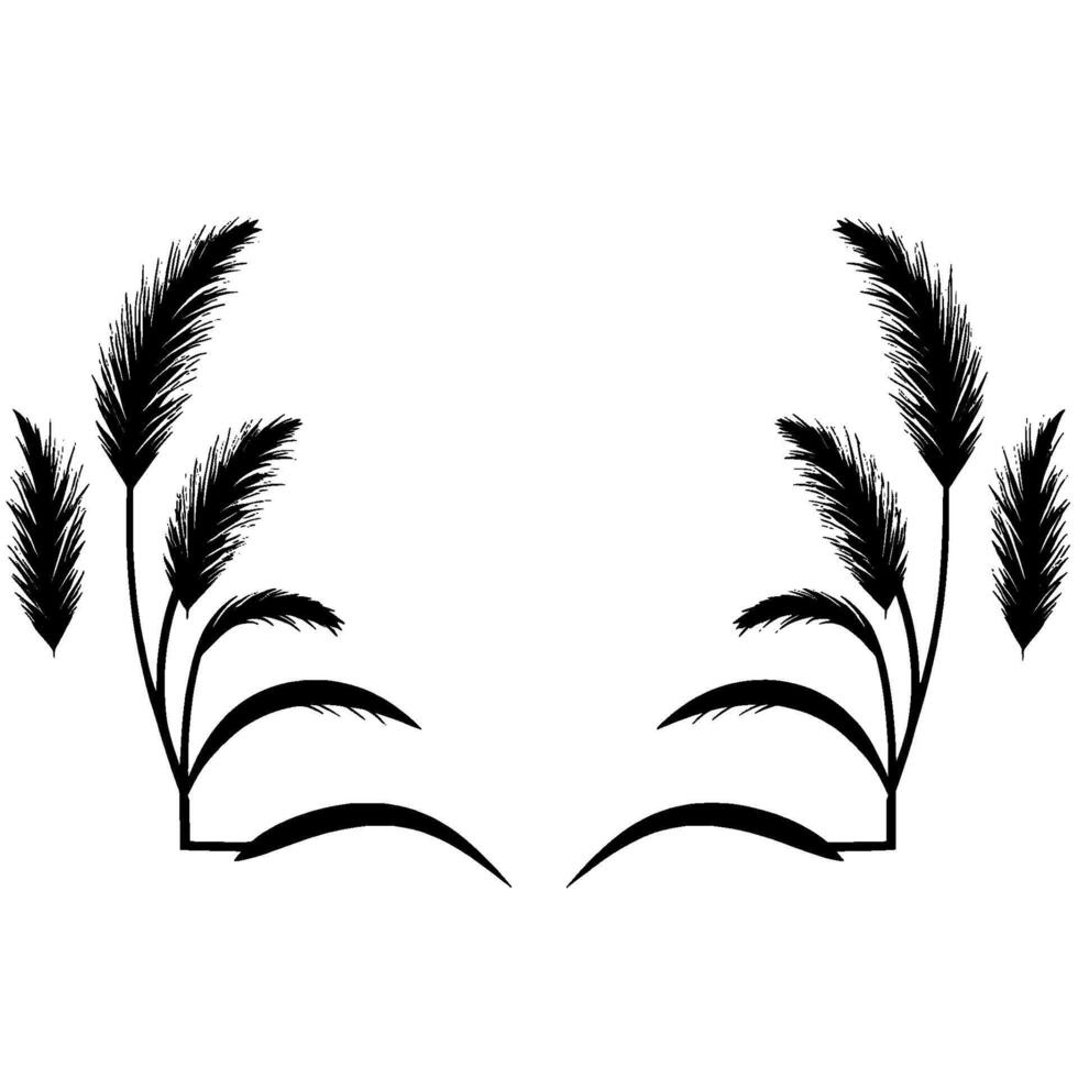 Symmetrical Black and White Illustration of FeatherLike Plant Arrangement with Curved Base, Minimalist and Ornamental . vector