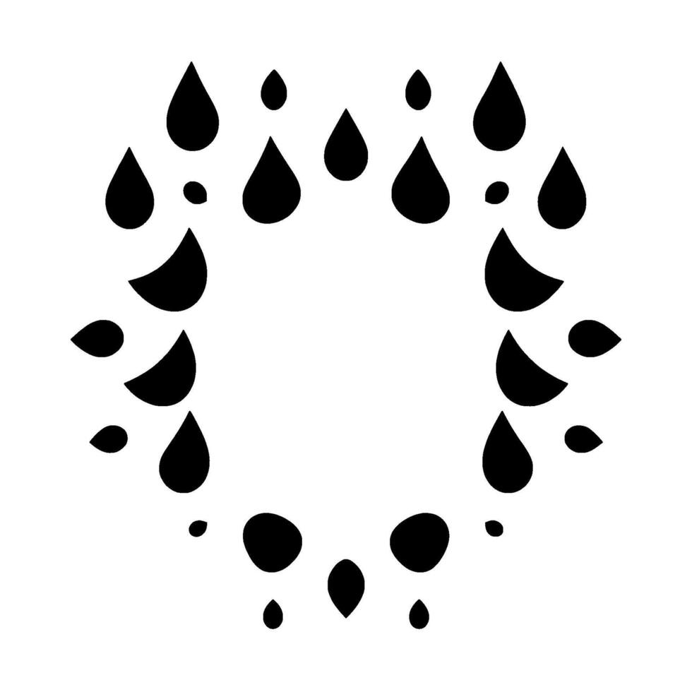Circular Abstract Composition of Black Water Droplets and Crescent Shapes on a White Background, Minimalist . vector