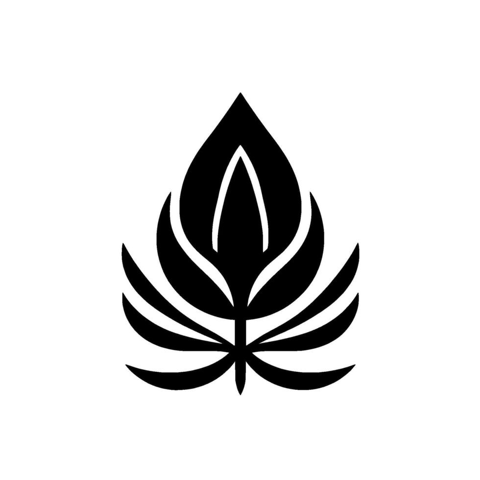 Black and white stylized botanical of a central bloom with teardropshaped petals, minimalist and elegant. vector