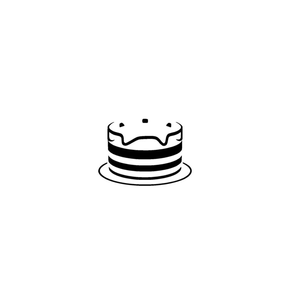 Minimalist black and white cake illustration round shape, striped layers, drip icing, dots, simple , isolated on white. vector