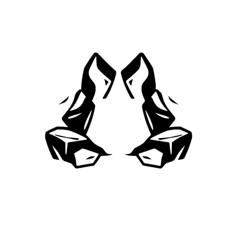 Abstract Black and White Illustration Depicting Two Symmetrical Figures in a Contemplative, Possibly Mystical, Pose on a White Background. vector