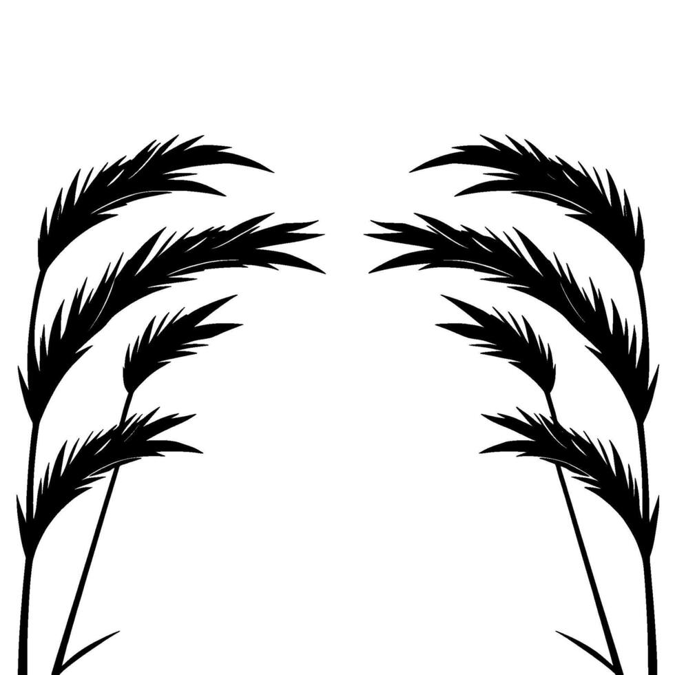 Symmetrical Black Reed Silhouette on White, NatureInspired Minimalist Composition. vector