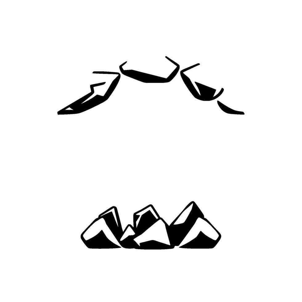 Stylized Black and White Mountain Range Above Abstract Shapes Against a White Background, Illustrative Concept. vector