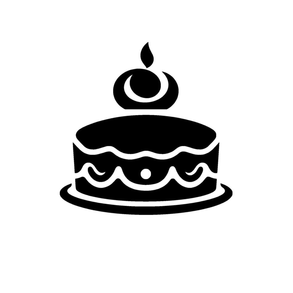 Minimalist Black and White Birthday Cake Circular Plate, Tiered , Decorative Icing with Candle Flame. vector