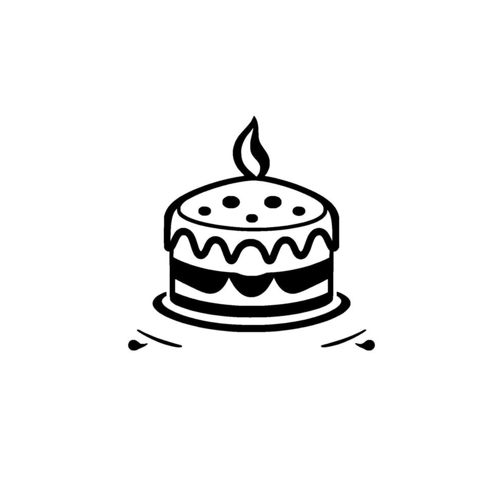 Minimalist Black and White Illustration of a Tiered Cake with a Single Flame, Dots, and a Simple Plate . vector