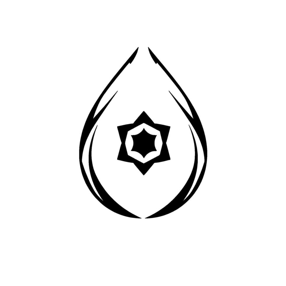 Minimalist Black and White Geometric teardrop shape with a starburst emblem at the center, evoking a sense of harmony. vector