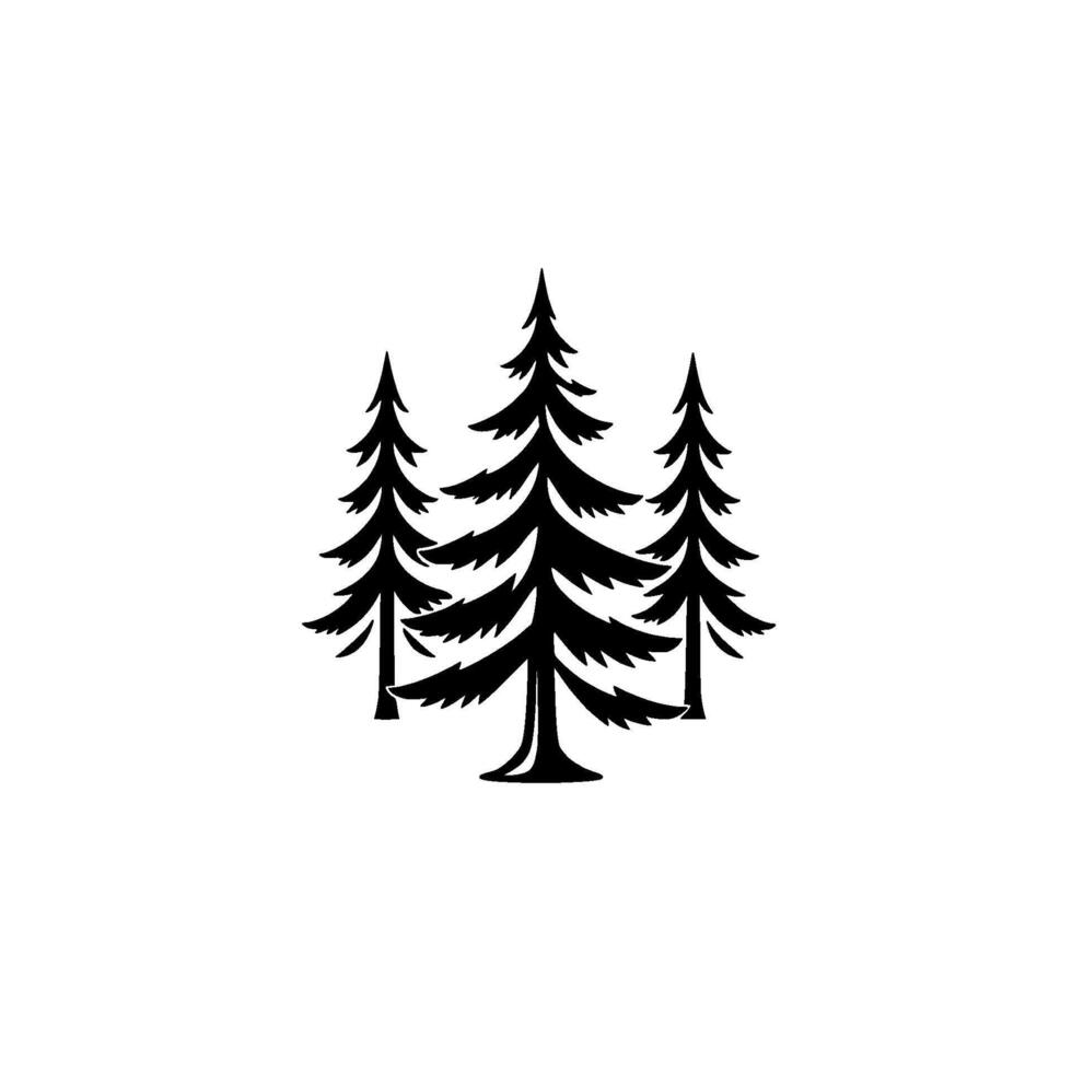 A minimal, black silhouette of three stylized evergreen trees, set against a plain white background, evoking a sense of simplicity and natural beauty. vector