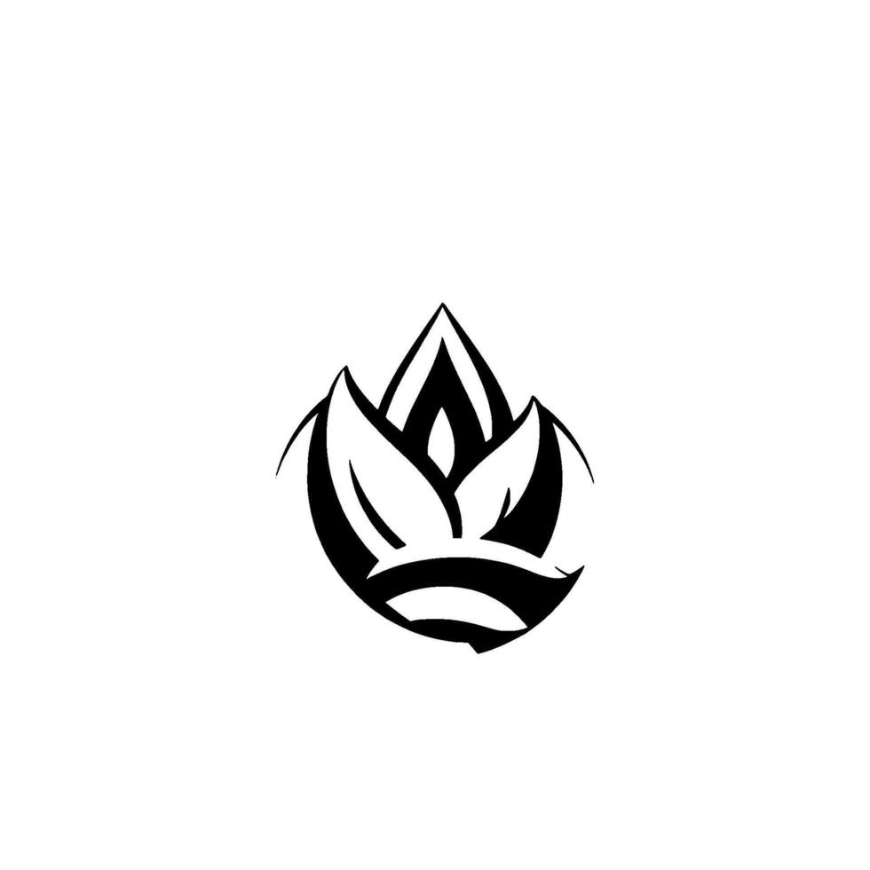 Minimalist Black and White Featuring a Stylized Lotus Flower or Leafy Emblem Against a Clean White Background. vector