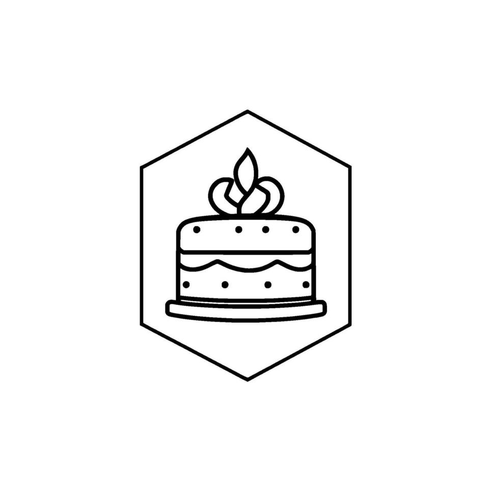 Minimalist Black and White Cake in Hexagonal Frame, for Logos, Celebrations, Birthdays, and Designs. vector
