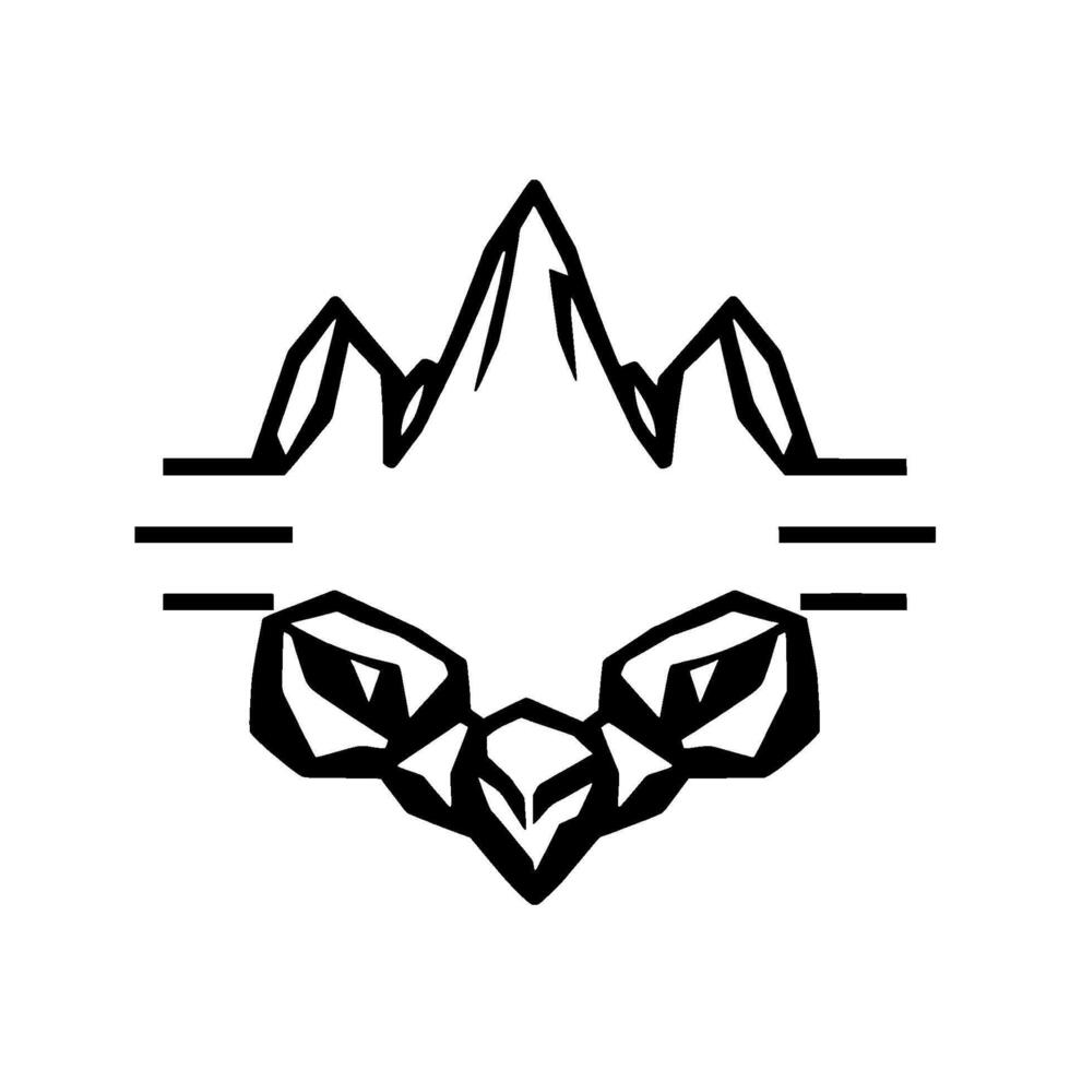 Geometric Mountain Bird Bold Black White Abstract Emblem, Peaks Eyes. vector