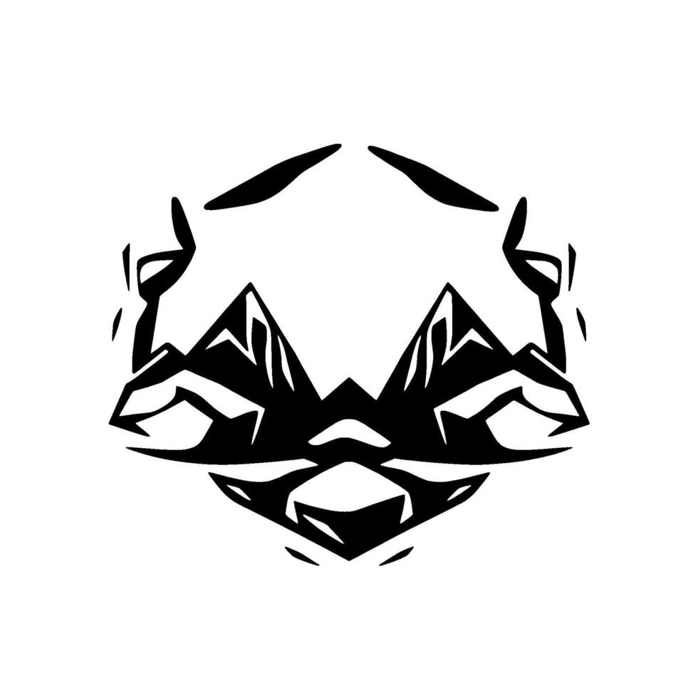 Symmetrical Mountainscape Animal Mask Stylized black and white artwork depicting a mountain range in a masklike, mirrored arrangement on a white background. vector