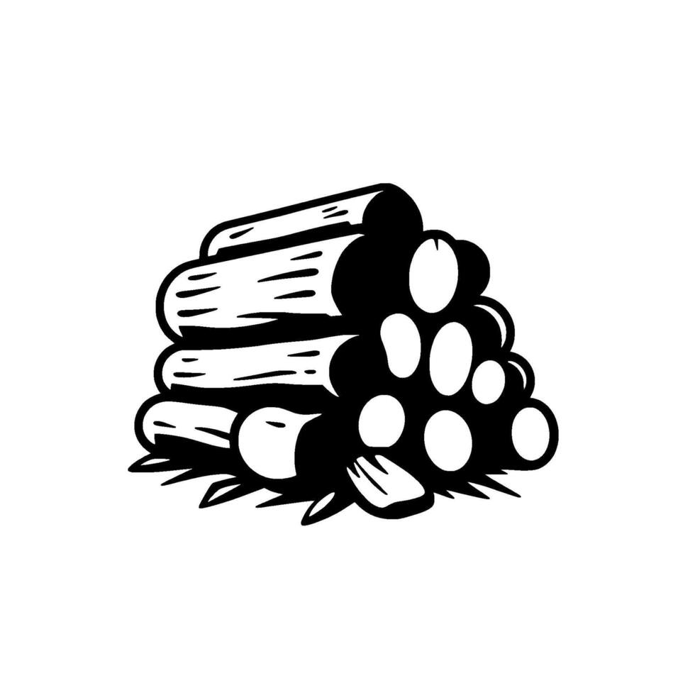 Artistic Monochrome Illustration of a Stacked Firewood Pile, Featuring Detailed Wood Grain and Varying Circular End Grains. vector