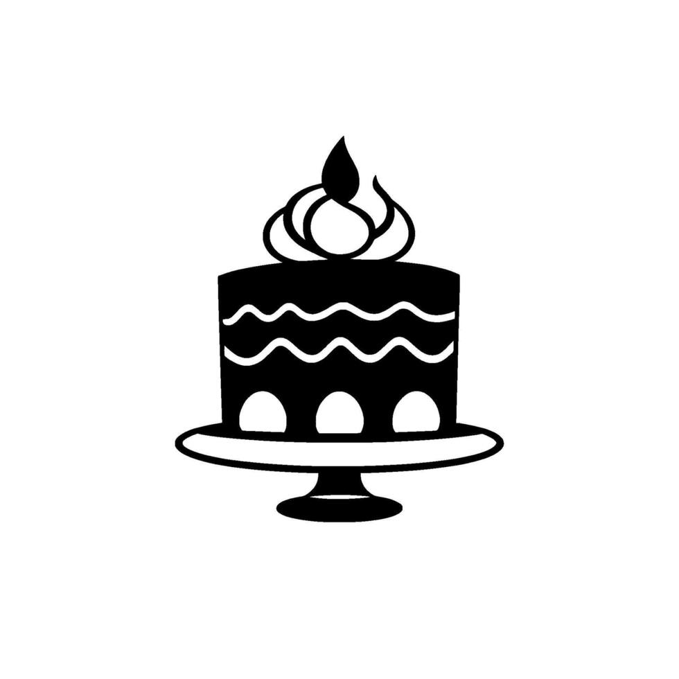 Elegant Black and White Cake Illustration with Decorative Icing and Detailed Pedestal. vector