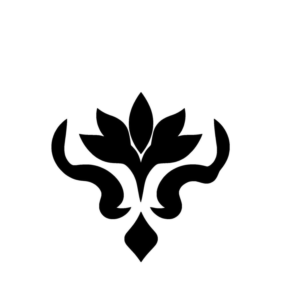 Symmetrical Black Floral with Curvilinear Elements on a Pure White Background, Ornamental Aesthetic. vector