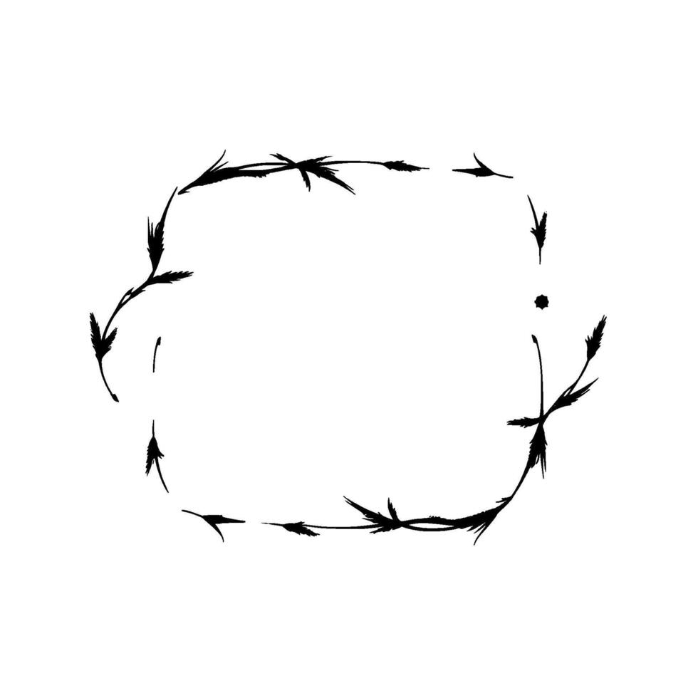 Minimalist Black and White Rectangular Frame Crafted from Delicate, FeatherLike Botanical Elements on a Pure White Background. vector