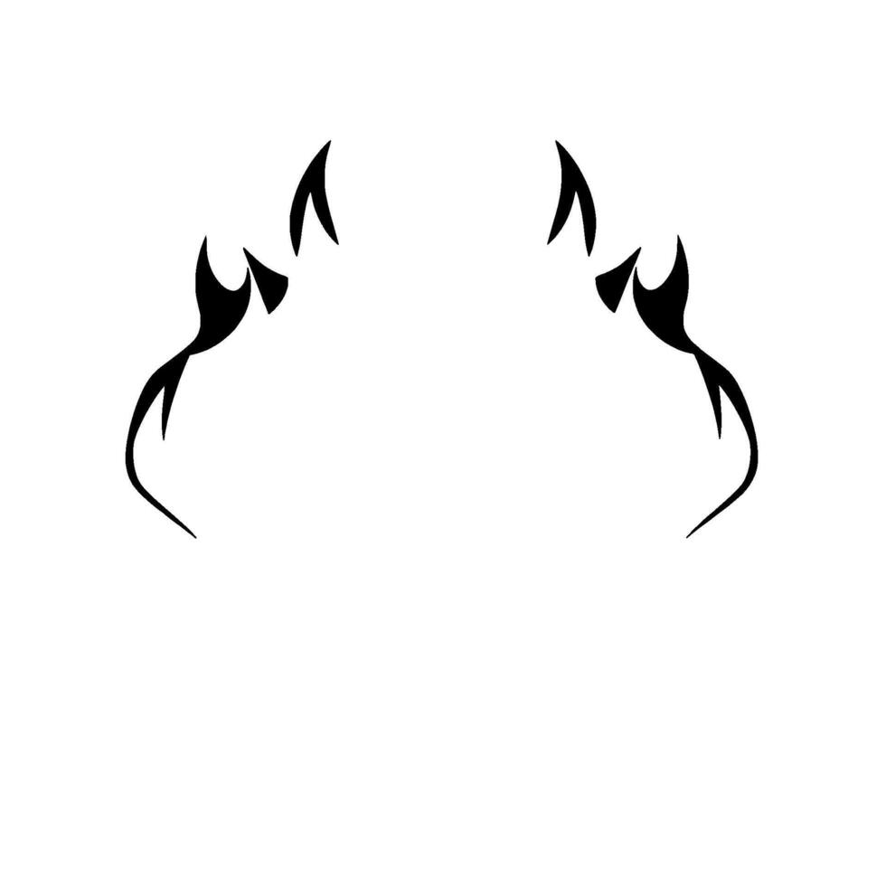 Symmetrical black abstract tribal artwork evoking stylized flame shapes, horns, and stylized wings against a stark white background. vector