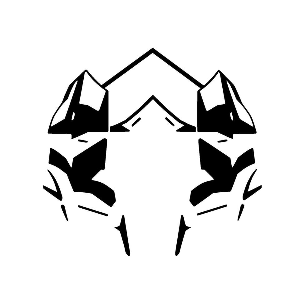 Symmetrical black and white of abstract, stylized geometric shapes, possibly representing mountains or an animal face. vector
